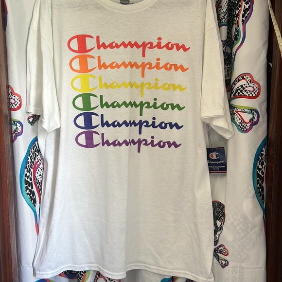 Champion NWT 1XL Big and Tall White Rainbow Pride LGBTQ+ T-Shirt New Shirt - Picture 2 of 4